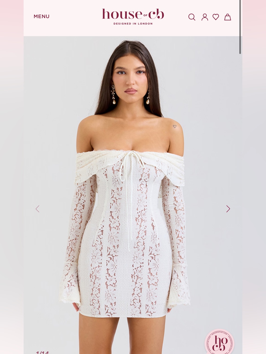 House Of Cb Sadie Vintage Cream Floral Lace Off Shoulder Mini Dress